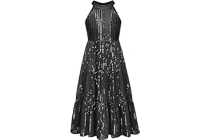 GRACE KARIN Girls Sequin Dress Formal Party Elegant Fancy Girls Maxi Long Dress for 5-14Y