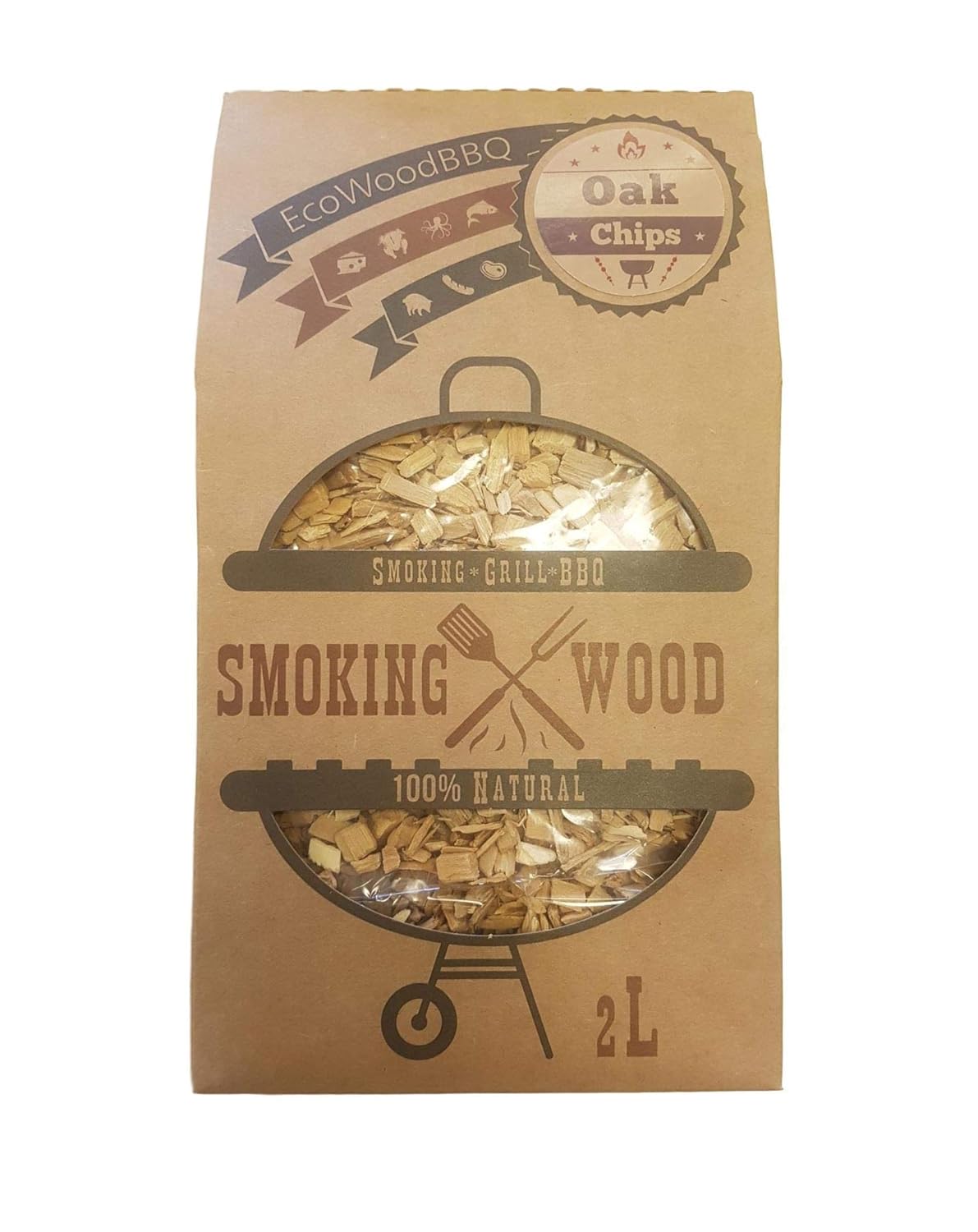 EcoWoodBBQ BBQ Barbecue Smoking Wood Chips Food Smoke Oak 2L 100