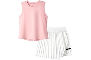 Rolanko Girls Tennis Skirt Set, UPF 50+ Tank Top & Pleated Skort with Built-in Shorts and Pocket Kids 2 Piece Outfit