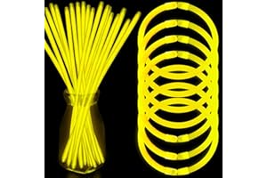 NUDALA 100 Yellow Glow Sticks Bracelet Bulk Glow In The Dark Party Basket Stuffers 8” Glow Stick Necklaces with 100 Connectors for Christmas New Year Easter Halloween Birthday Carnival