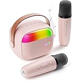 Mini Karaoke Machine for Kids, Toy for Girls Portable Bluetooth Speaker with 2 Wireless Microphones, Fashion Toy Gifts for Christmas Birthday, for 3 4 5 6 7 8+ Year Old Girls Gifts(Pink)