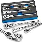 YIYEIE 6-Piece Flex Head Ratchet Set, 1/4", 3/8", 1/2" Drive, Swivel Head Ratchet Wrench with Extension Bar, 72 Tooth, 180° A