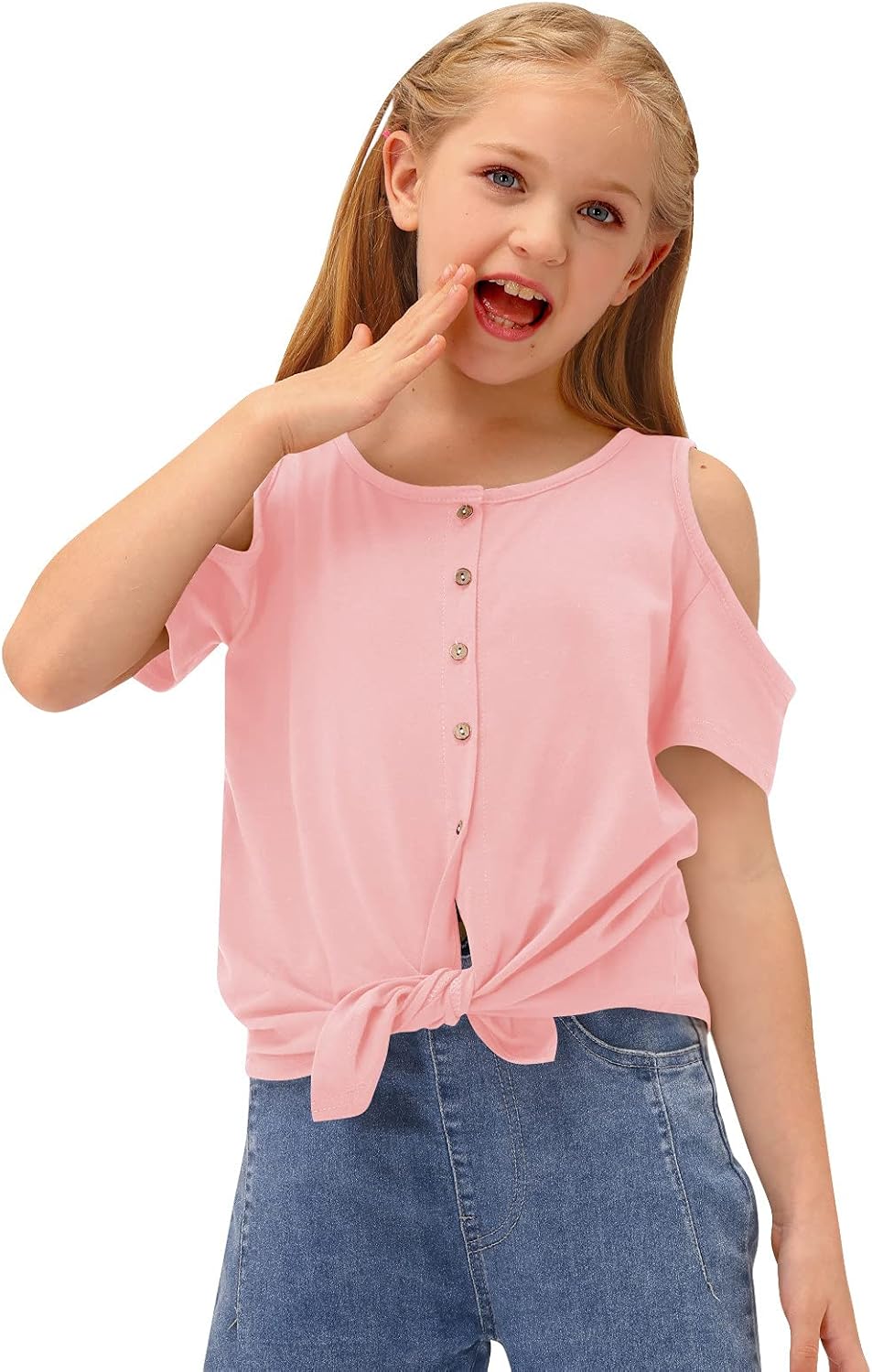 BesserBay Girl's Casual Solid Twist Knot Front Tunic Shirt Cold Shoulder Top 3-12 Years: Clothing