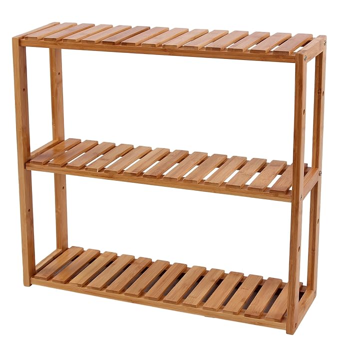 SONGMICS Bamboo Shelf 3 Tiers Bathroom Spacesaving Wall Shelf, Kitchen