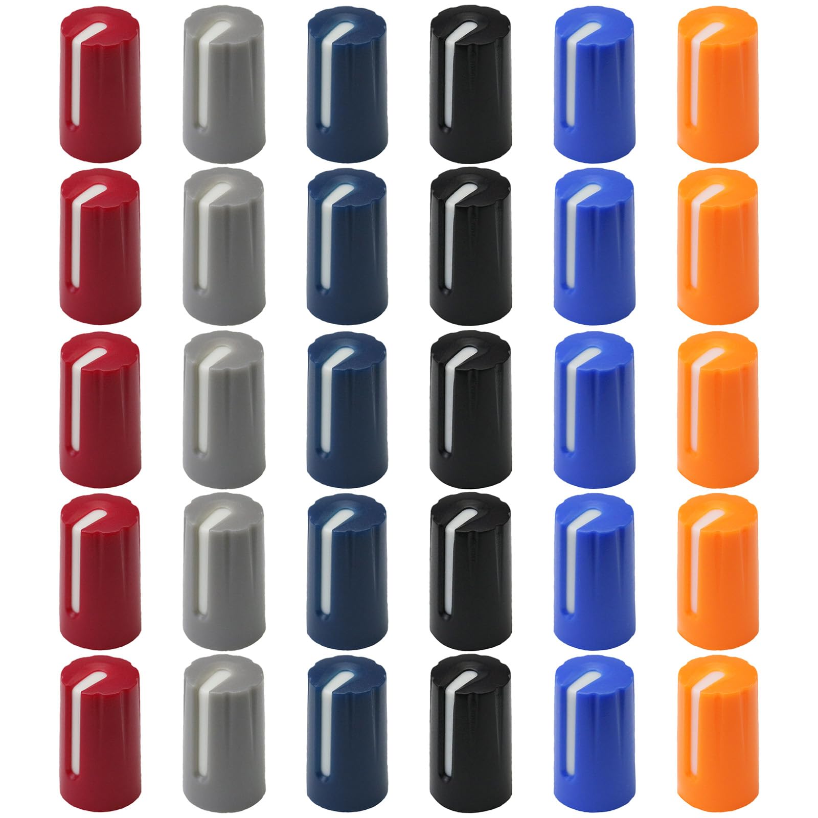 30 Pack Mixed Colour Slim 6mm D270 Rotary Control Knobs Colour Body Audio/Guitar/Mixer Knob