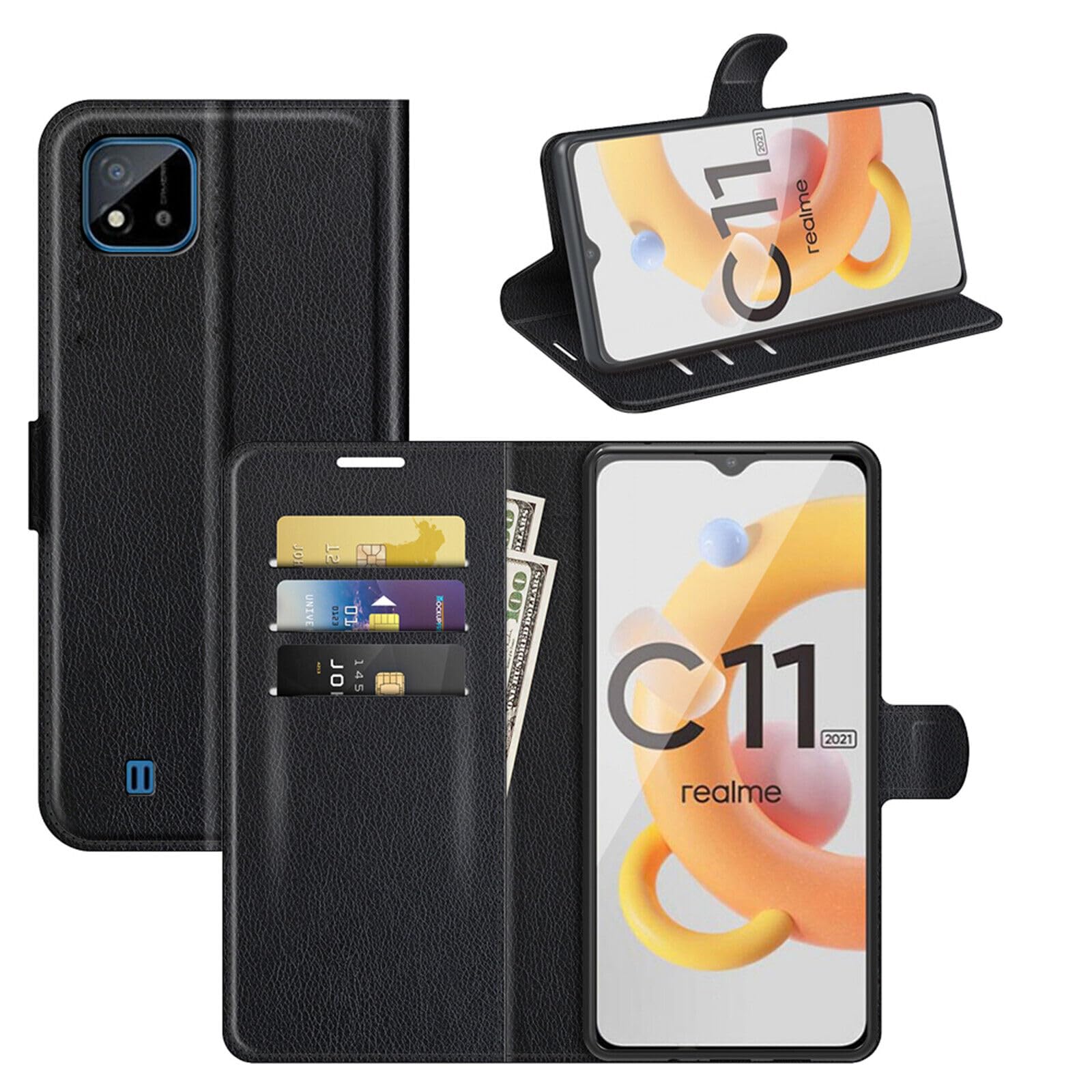 betterfon Realme C11 (2021) Mobile Phone Case - C11 (2021), Flip Case Protective Mobile Phone Case with [Card Slots] [Quality TPU] [Stand Function] Compatible with Realme C11 (2021) black