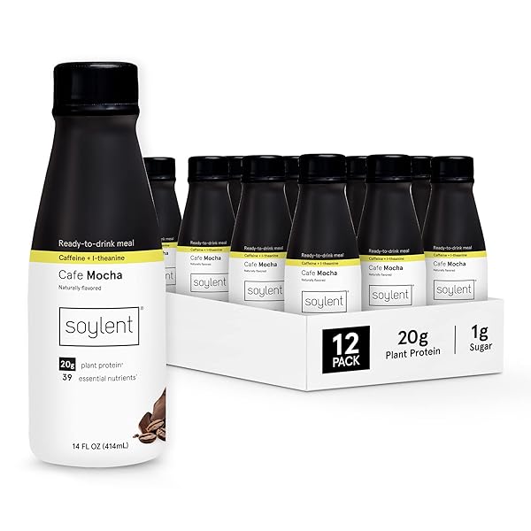 SOYLENT COMPLETE COFFEE MEAL REPLACEMENT SHAKE, CAFE MOCHA, READY-TO-DRINK PLANT BASED CAFFEINATED PROTEIN DRINK, CONTAINS 20G VEGAN PROTEIN AND 1G SUGAR, 14OZ (12 PACK)
