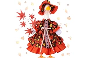 FuWeave Thanksgiving Porch Goose Outfit Maple Goose Costume Fancy Porch Geese Clothes with Wide Hat for 23" Outdoor Statues(Autumn Maple)
