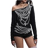 MakeMeChic Women's Y2K Punk Tees Long Sleeve Asymmetrical One Shoulder Fitted Tops