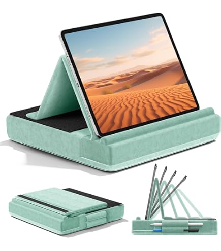 KDD Tablet Kussenhouder, Multi-Angle Viewing Ipad Houder voor Schoot, Bed en Bureau, Opvouwbare Zachte Pad Dock met Stylus Mount Compatibel met Ipad Pro 12.9, 10.5, 11, Air, Mini, Telefoons, Groen