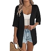 Zeagoo Lightweight Summer Cardigan for Women Short Sleeve V Neck Crochet Kimonos Loose Open Front Hollow Out Cover Ups