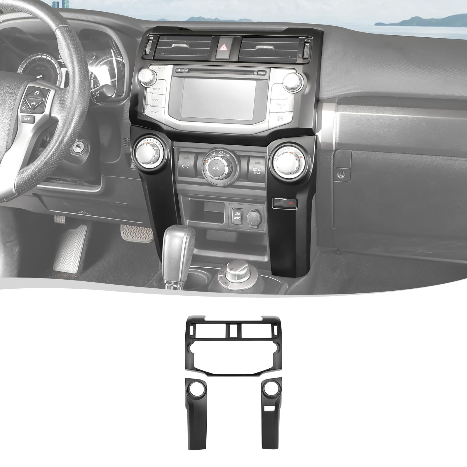 Photo 1 of Voodonala for Toyota 4Runner Center Console Navigation Panel with Air Conditioning Panel Cover for Toyota 4Runner 2010-2019(Matte Black,3Pcs/Set)
