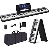 KONIX Foldable Piano Keyboard, 88 Key Full Size Semi Weighted Folding Piano Keyboard, Bluetooth Portable Electronic Keyboard Piano with Sheet Music Stand, Sustain Pedal and Piano Bag, Black
