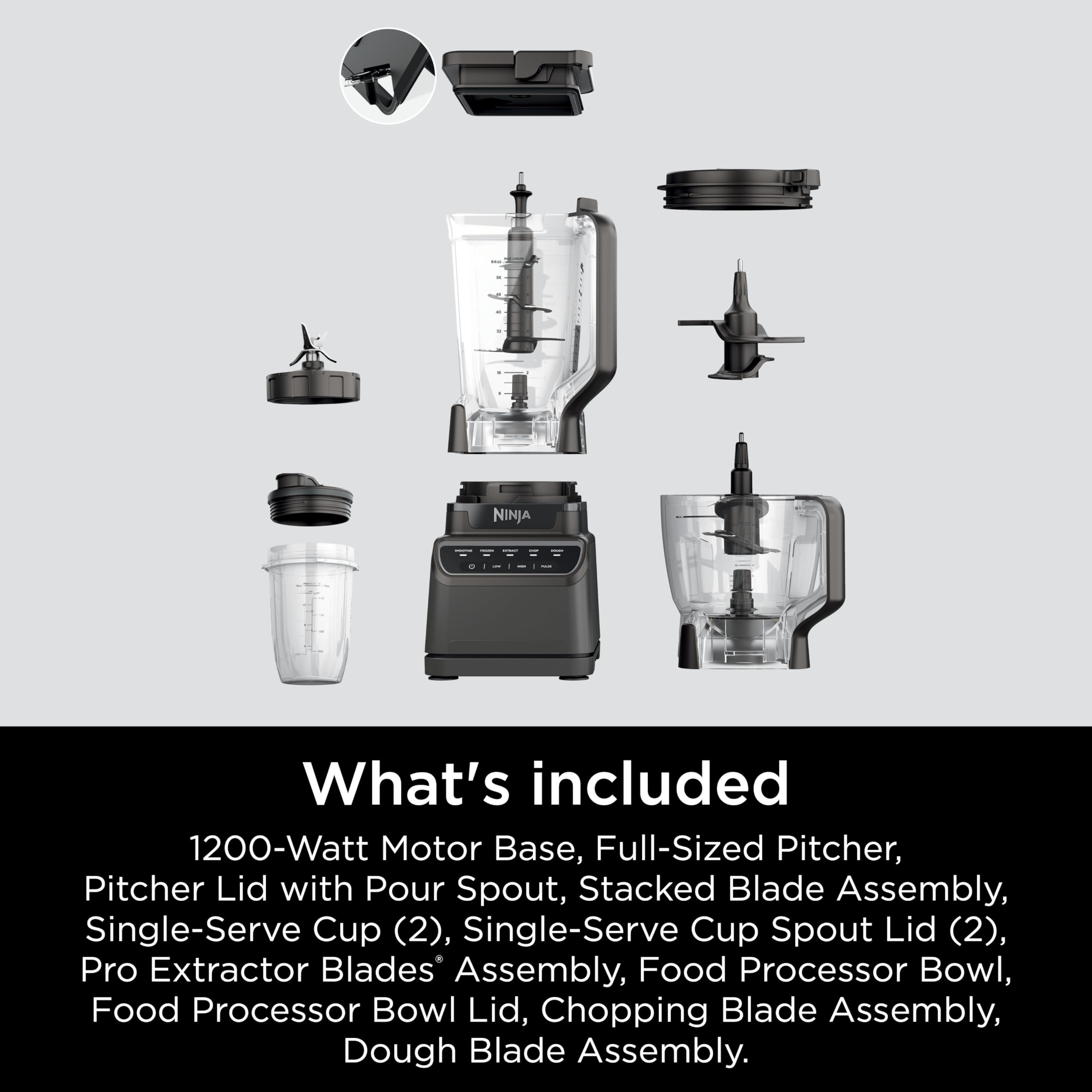 Ninja Blender, Kitchen System for-Smoothie, Frozen, Extract, Chop & Dough, Pitcher, 8-cup Food Processor Bowl, Smoothie Cup, Ninja Total Crushing, 1200 Watt, BPA Free, Dark Grey, BR601AMZ