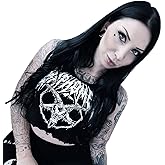 ANKOMINA Women's Devil Goth Printed Crop Tank Tops Knitted Punk Sleeveless Slim Fit Racker Back Cami Shirts Streetwear