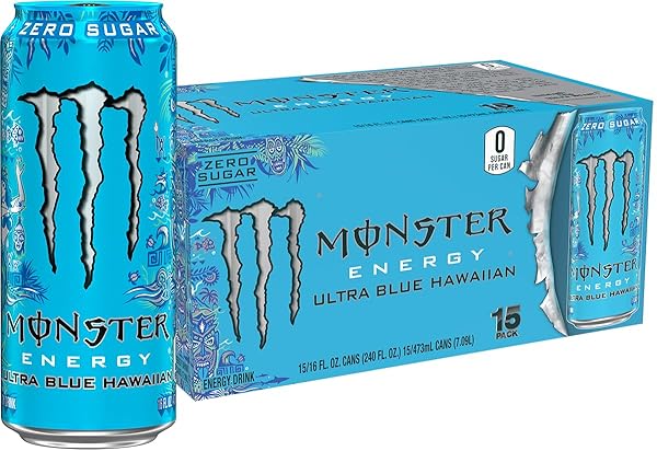 MONSTER ENERGY ULTRA BLUE HAWAIIAN, SUGAR FREE ENERGY DRINK, 16 OUNCE (PACK OF 15)