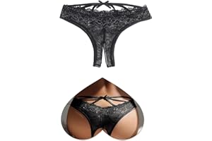 ohmydear Women's Panties Sheer Shorts Plus Size Lingerie Briefs Cross Straps Lace Underwear for Women