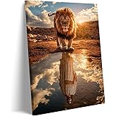 Framed Lion and Jesus Canvas Wall art Christian Jesus Lion King Poster Print Religious PaintingArtwork Church Wall Decor Pictures for Living Room Bedroom Decoration