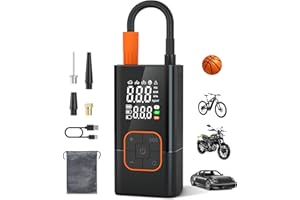 LAMFURART Tire Inflator Portable Air Compressor-150PSI Bike Pump, 20000mAh Air Pump Cordless with Tire Pressure Gauge LED Lights, Portable Tire Inflator for Car, Bike, Motorcycle, Ball, Black