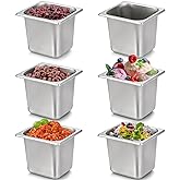 TOPZEA 6 Pack Hotel Pans, 1/6 Size 6" Deep Stainless Steel Steam Table Pan Commercial Heavy Duty Catering Pan for Buffet Serving, Food Prep, Salad & Ice Cream Bar, Restaurant, Dishwasher Safe