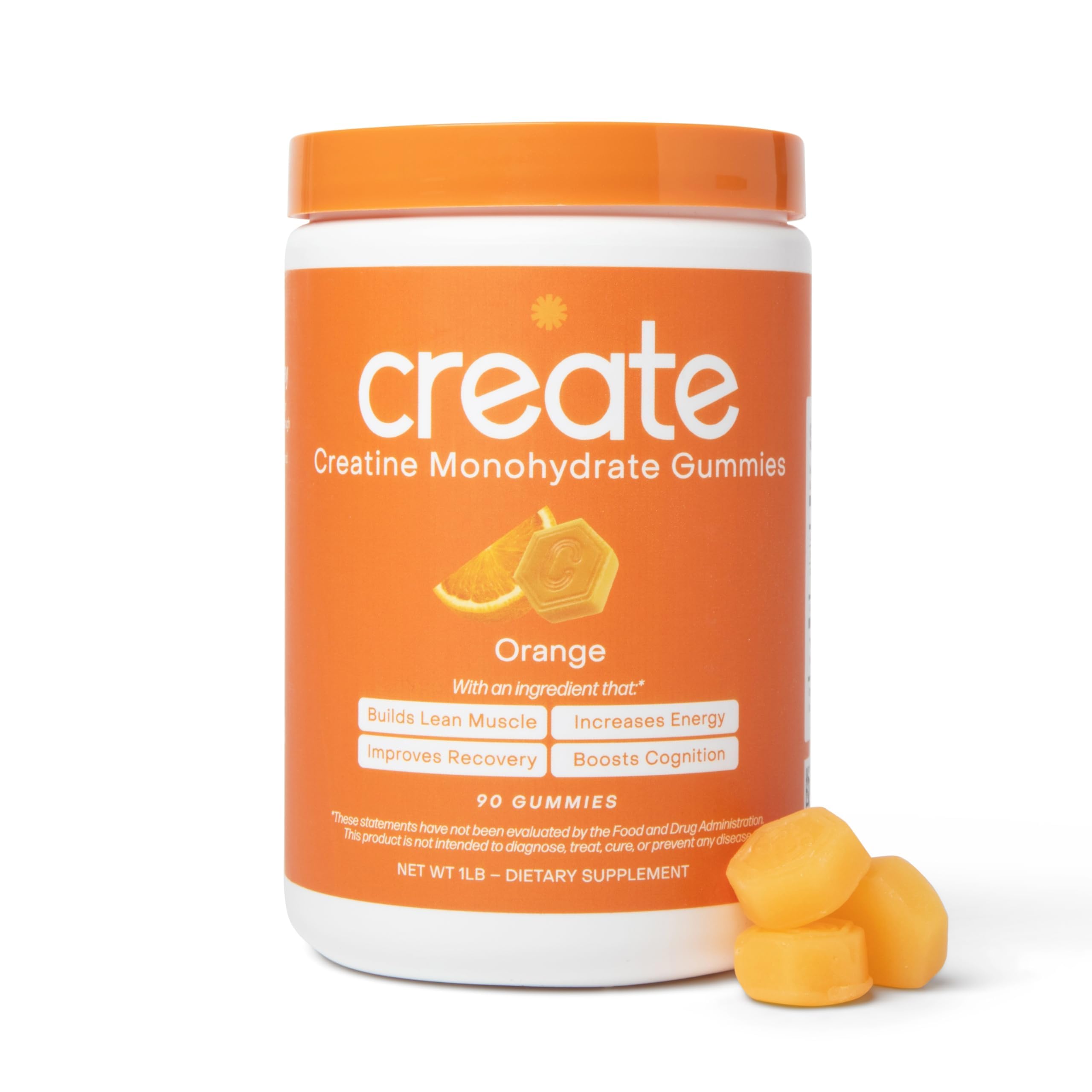 Create Creatine Gummies for Men & Women - NSF Certified, 3rd Party Tested, Made with Creapure Creatine Monohydrate Powder, Great Tasting, Anti-Melting Formula, 90 Count (Orange)
