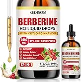 12-in-1 Berberine Supplement Liquid Drops 2 Fl Oz, 3000mg Liposomal Berberine HCL Complex with Ceylon Cinnamon Plus Turmeric, High Absorption Berberine Drops