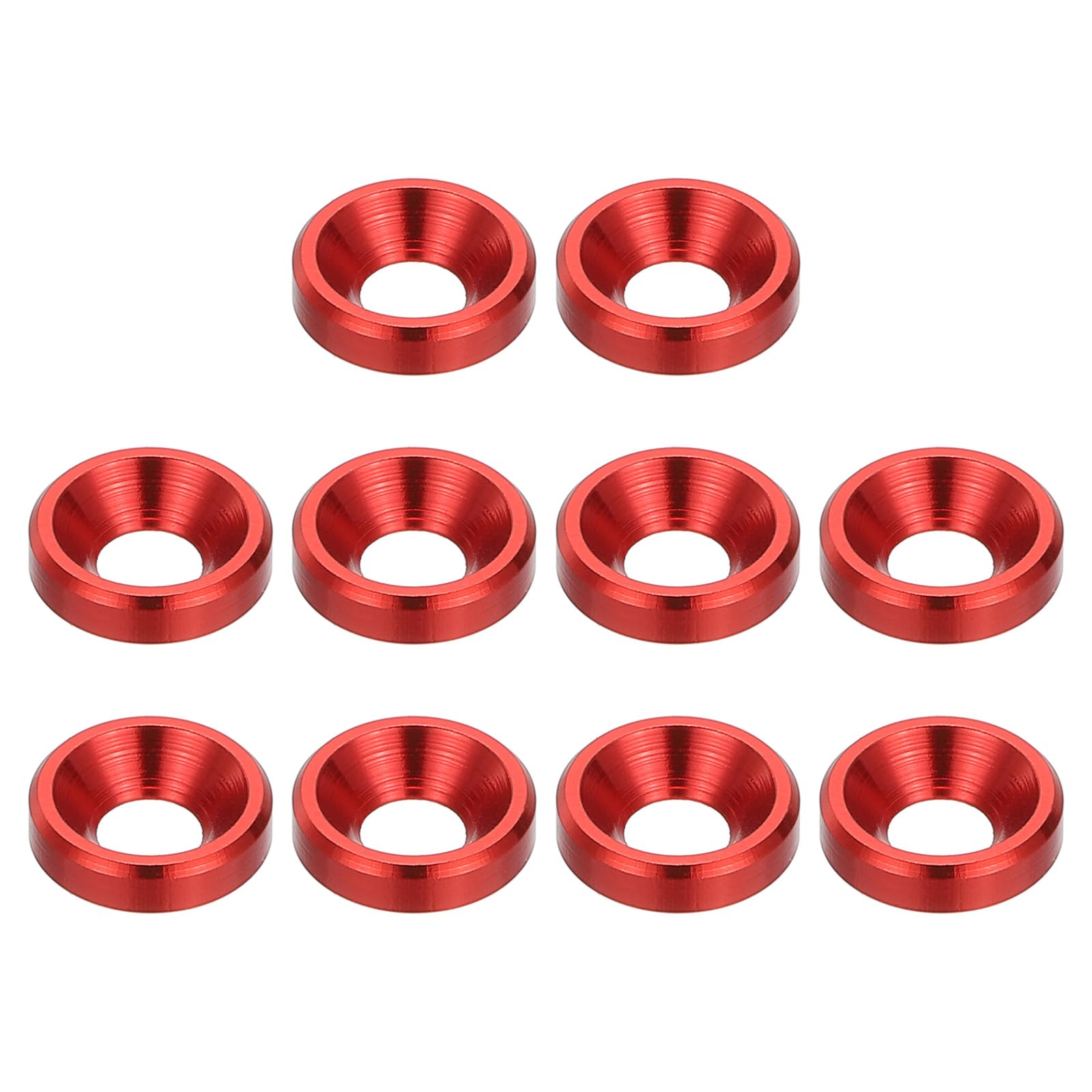 PATIKIL M3 Finishing Countersunk Washers, 10 Pack Head Washers Alloy Aluminum Screw Gaskets for Screw Bolt RC FPV PC Mechanical Accessories Parts, Deep Red