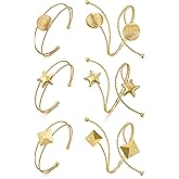 BOMAIL 6Pcs Gold Arm Cuff Bracelets for Women Open Upper Arm Bangle Adjustable Coil Swirl Armlet Armband Set Minimalist Arm Bracelet Upper Arm Cuff Jewelry