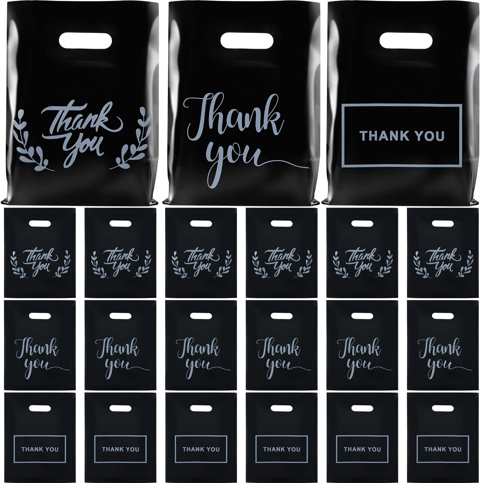 Photo 1 of Pack Thank You Merchandise Bags 2.36 Mil Retail Shopping Thank You Bags for Small Business Die Cut Plastic Shopping Goodie Bag Reusable Gift Bag for Store Boutique Present, Black (9" x 12")