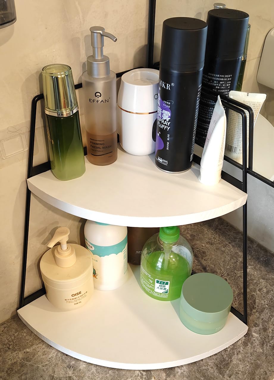 Photo 1 of 2 Tier Bathroom Counter Organizer,Standing Rack Cosmetic Holder,Wood Bathroom Organizer,Vanity Organizer Bathroom Counter Tray,for Bathroom,Bedroom (White)