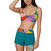 Beautikini Period Swimwear Two Piece Menstrual Bikini Set Sporty Print Swimsuit Leakproof Bathing Suit for Teen Girls