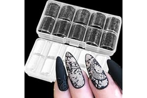 SILPECWEE 20 Rolls Lace Nail Foil White and Black Nail Transfer Foil Flower Nail Art Foils Decals Holographic Foils for Nails Manicure Stickers for DIY Acrylic Nails Decoration