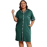 Vozanet Women Button Down Nightgown Plus Size Nursing Nightshirt Boyfriend Nighty Bridal Sleepdress with Pockets XL-5XL