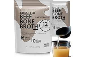 Ketostat Bone Broth Protein Powder Packets, Grass-Fed Beef (12 Pack, 18g) - 16 Grams of Hydrolyzed Beef Collagen Protein, Amino Acids, Electrolytes Sipping Broth Powder