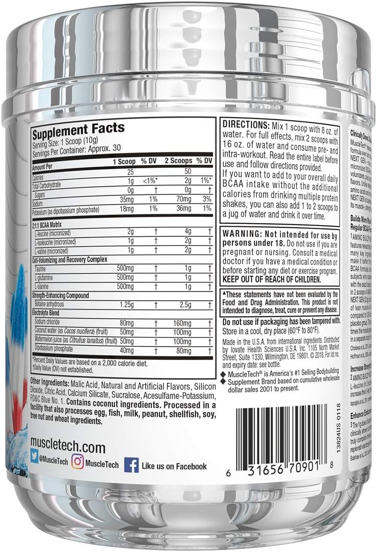 BCAA Amino Acids + Electrolyte Powder | MuscleTech Amino Build | 7g of BCAAs + Electrolytes | Support Muscle Recovery, Build Lean Muscle & Boost Endurance | Icy Rocket Freeze (30 Servings): Health & Personal Care