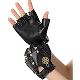 Quilax Steampunk Gloves, Fingerless Motorcycle Gloves, PU Leather Retro Steampunk Accessories with Gears Rivet, Steam Punk Clothes Men Women for Halloween Cosplay Dress Up (Black)