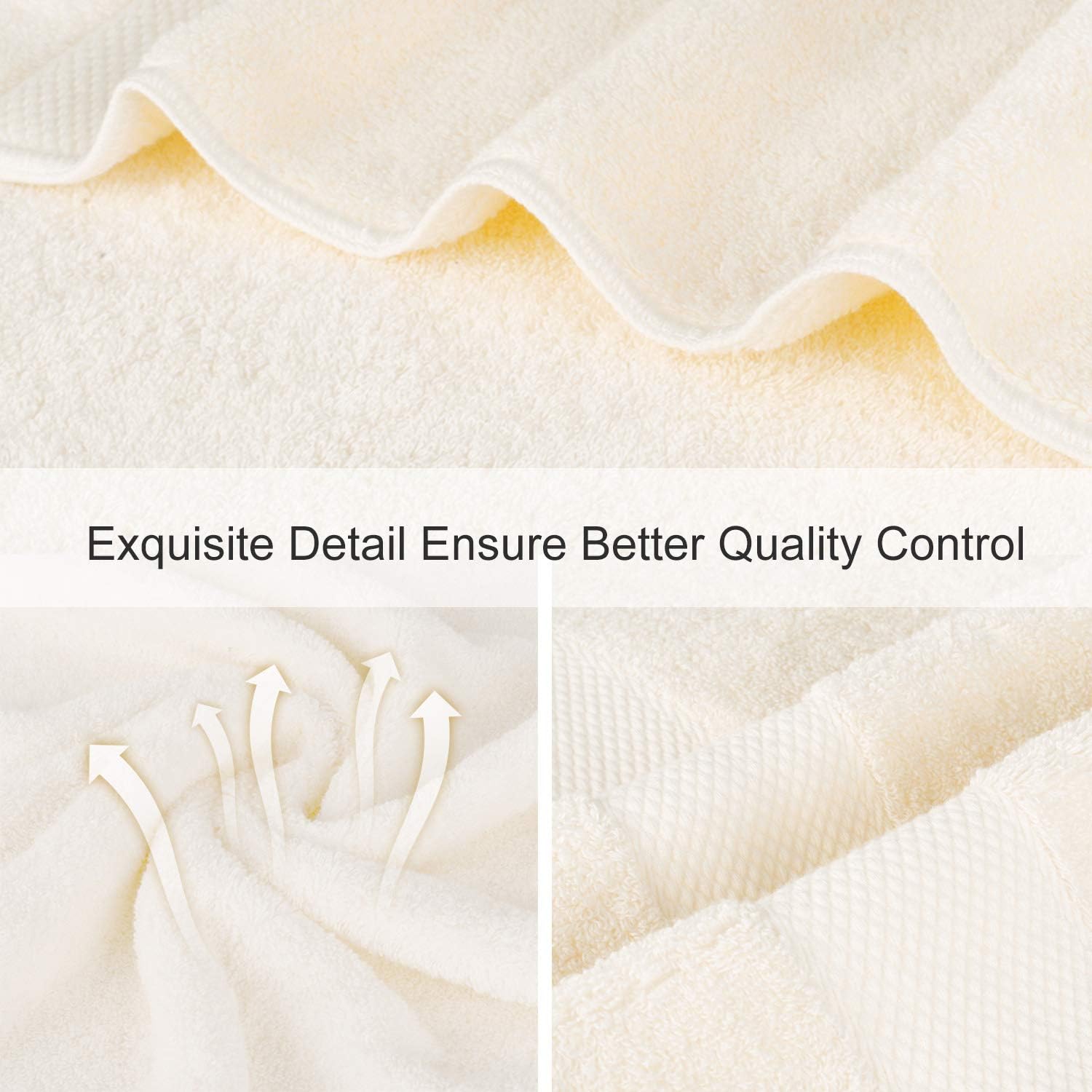 Wonwo 100% Cotton Towel Sets, 600 GSM Luxury Bath Towels 6 Piece Set - 2 Bath Towels, 2 Hand Towels, and 2 Washcloths - Cream: Kitchen & Dining