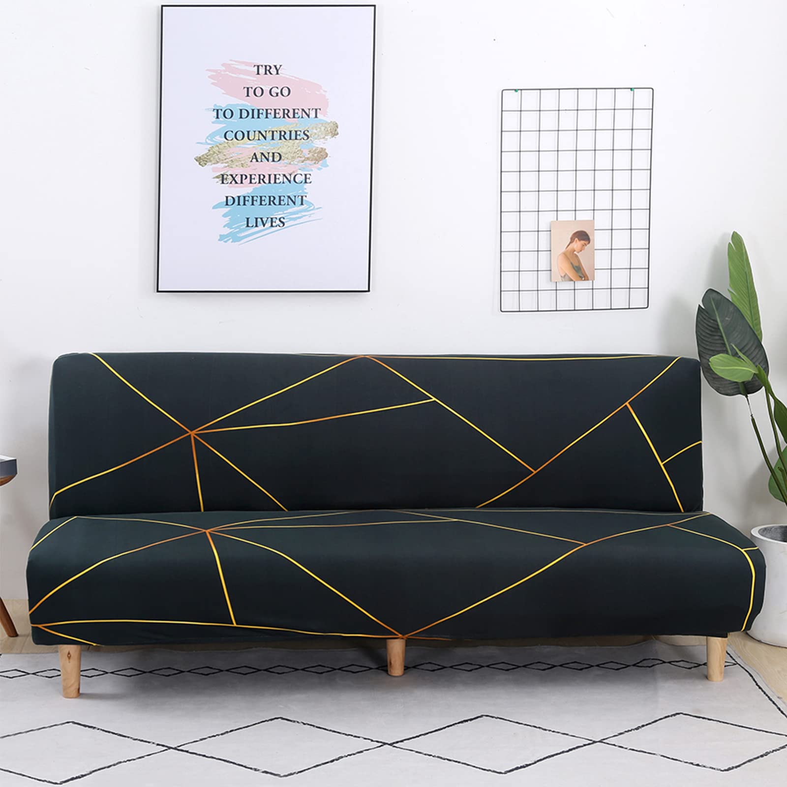Futon Sofa Bed Cover Armless - Non-slip Folding Stretch Print Futon Sofa Seat Covers with No Arms, Armless Sofa Bed Slipcover Seat Couch Protector Fits for 2-3 Seater Folding Sofa Bed No Arms — image 1