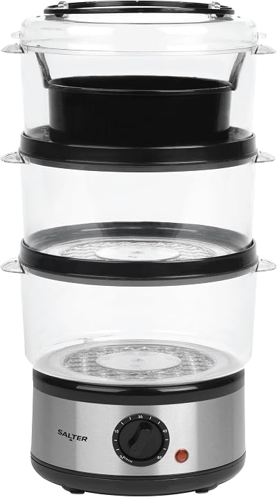 Salter 3 Tier Electric Food Steamer 7.5L - Stackable, BPA Free, 500W