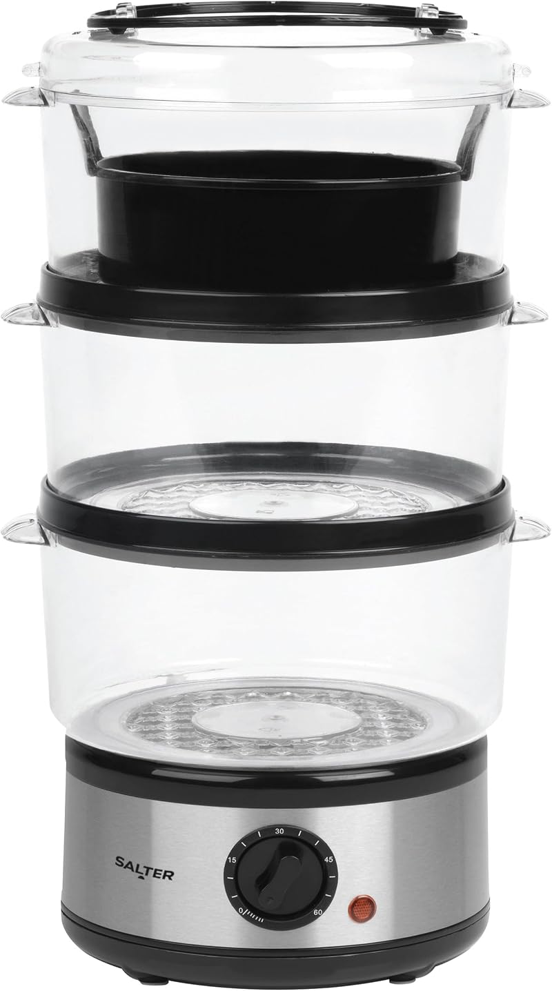Salter 3 Tier Electric Food Steamer 7.5L - Stackable, BPA Free, 500W