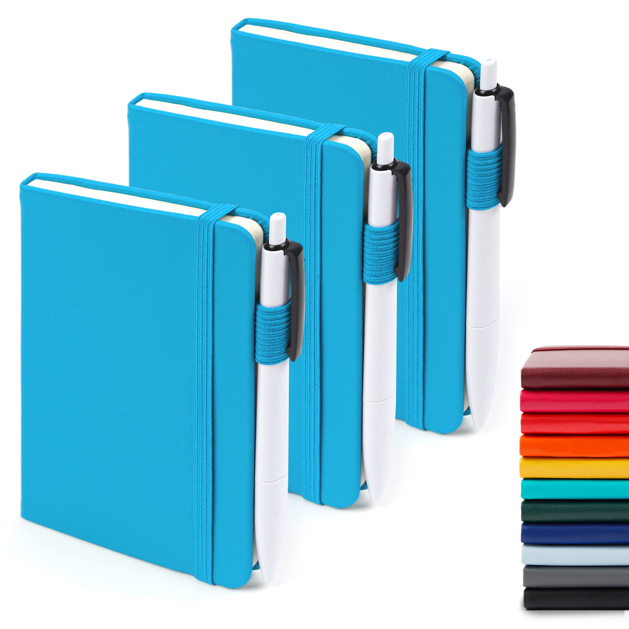 feela 3 Pack A6 Pocket Notebooks, Hardback Lined Small Notebooks with Dividers and Black Pens, Classic Ruled Mini Notepads Journal Bulk, Great for Office School Writing Plans Memos, 9 X 14cm, Teal — image 1
