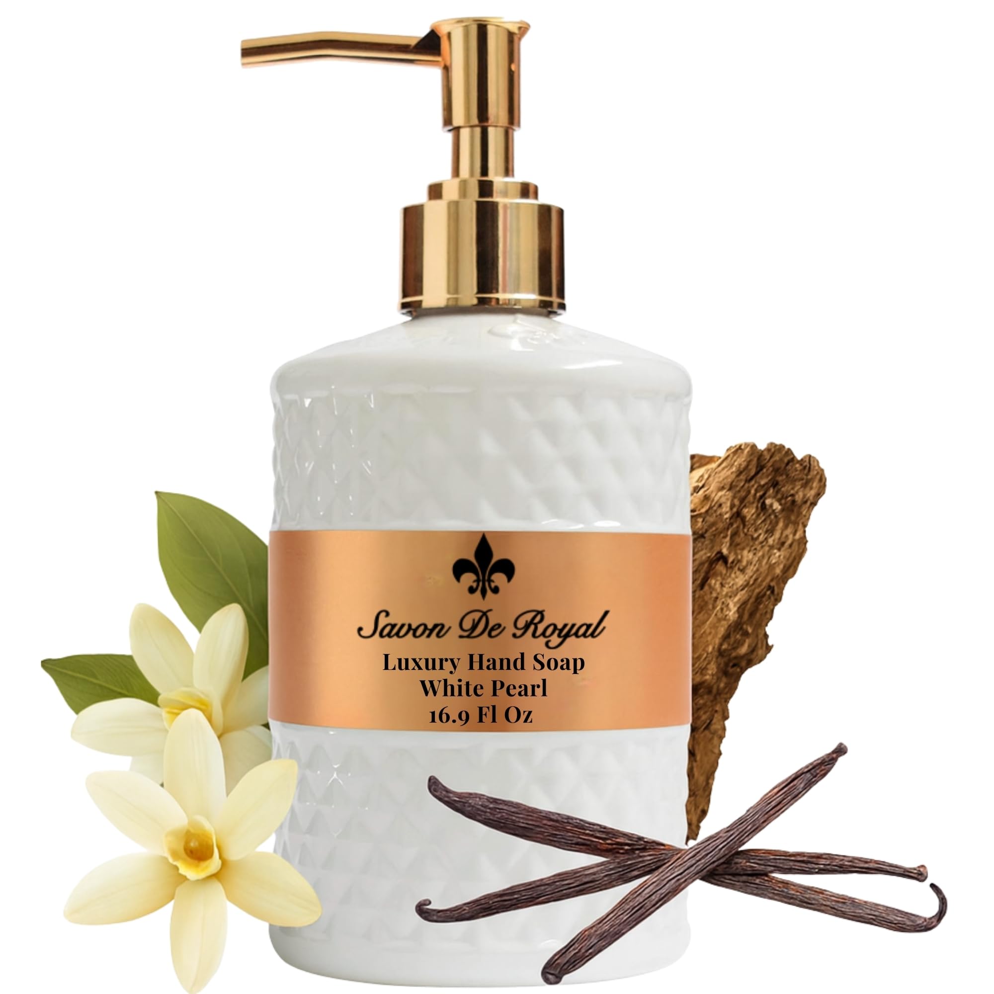 Savon De Royal Series White Pearl Luxury Liquid Hand Soap, Lily Flower Scent, 500ml Pump Bottle, Multipack Options