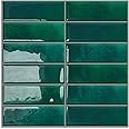 DEWOO Dark Teal Green Rectangle Peel and Stick Subway Backsplash Self Adhesive Wall Tile Stickers for Kitchen Bathroom Brick (10-Sheet, 12"×12")