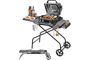 GRISUN Foldable Grill Cart for Ninja OG700–OG750 & Blackstone 22" | Portable BBQ Stand with Wheels, Side Table & Storage Basket