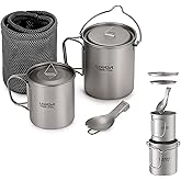Lixada Titanium Pot, Camping Pot Titanium Cup Tianium Backpacking Pot with Partable Foldable Handles for Outdoor Camping Hiki