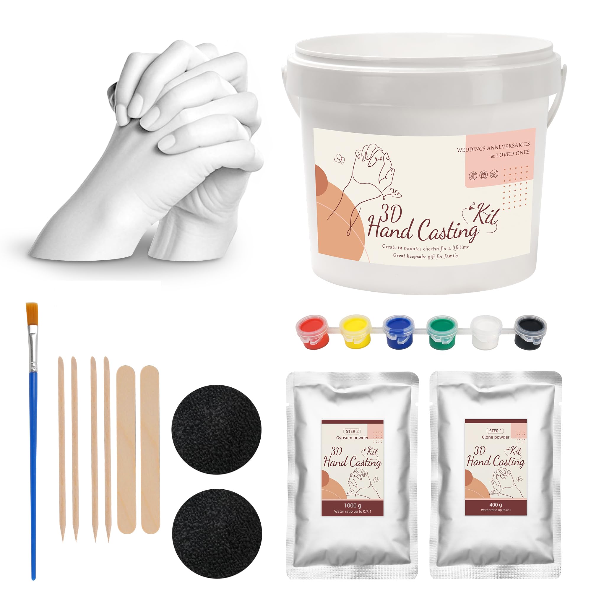 Photo 1 of Hand Casting Kit, Anniversary Couples Gifts Casting Kit,Hand Mold Kit Couples, Hand Mold Kit Couple with Base, Couple 1 Year Anniversary, Bridal Shower, Wedding Gifts Plaster Hand Mold Casting Kits