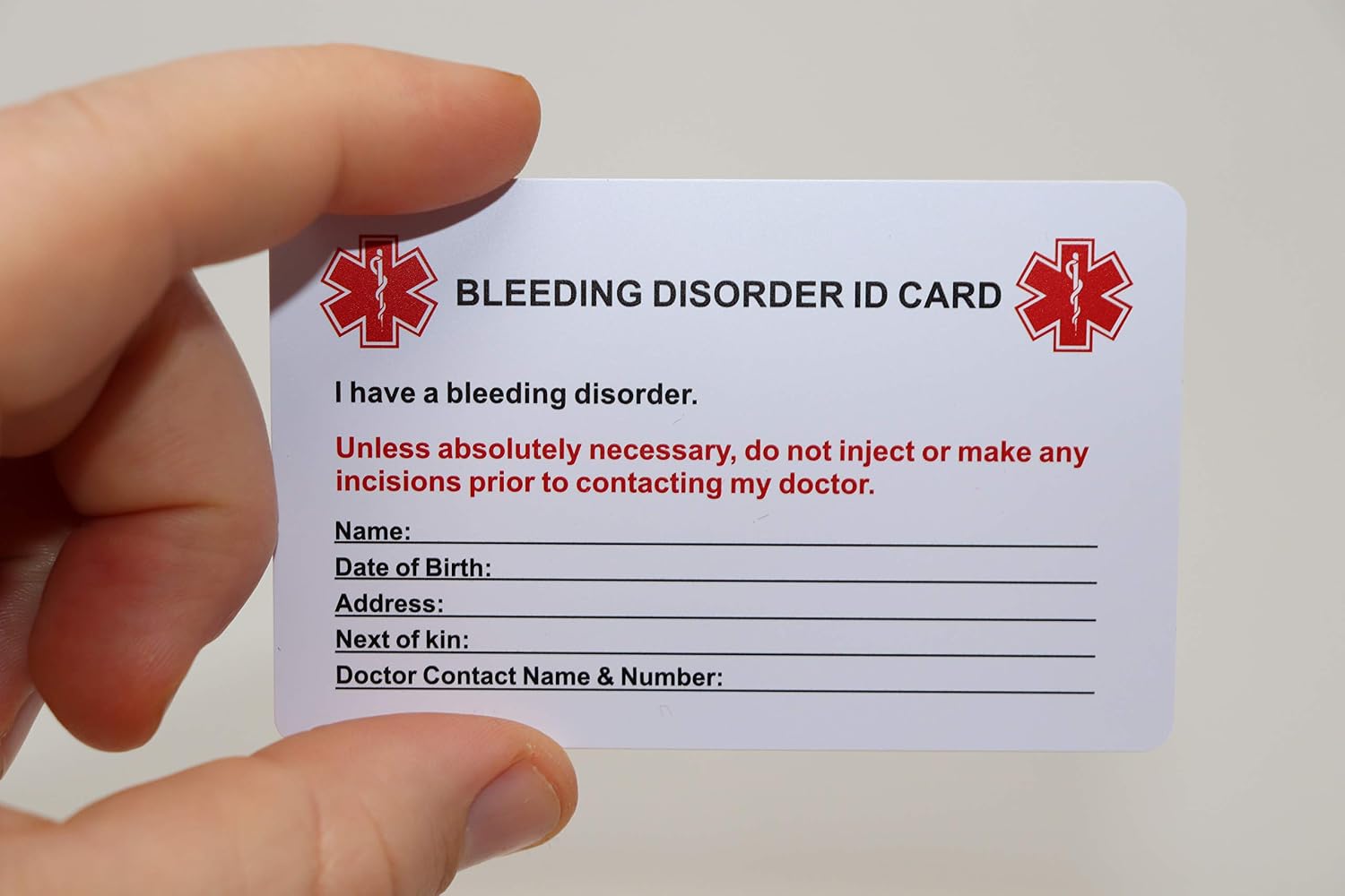 Bleeding Disorder Medical ID Identification Card Haemophilia VWD Blood ...