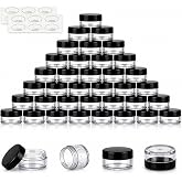 ZEJIA 3 Gram Sample Containers with Lids, 50 Count, Black Lid | Refillable Travel Size Containers with Labels, Lip Balm Containers for Smples, Cosmetics, Makeup