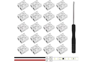 BTFO 20pcs 2-Pin 8mm LED Tape Lights Connectors, Transparent Solderless Strip Light Connectors with Screwdriver for 8mm 5V 12