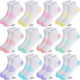 JAMEGIO 12 Pairs Girls Ankle Socks - Running, Athletic, Low Cut Socks for Little to Big Girls